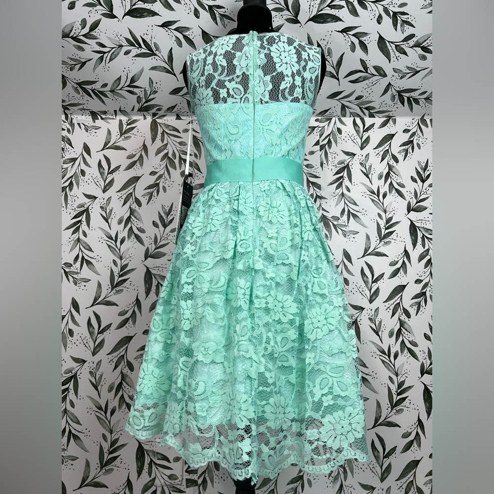Elegant Lace Mint Green Prom Bridesmaid Cocktail Dress Sz XS Satin Waistband #D - Picture 12 of 16